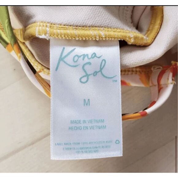 Kona Sol Women's Tortoise Ring High Coverage Swimsuit Yellow Floral Size M - Picture 10 of 13